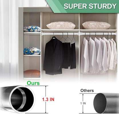 Closet Rod, 17 to 51 Inch 1.3 Inch Diameter Heavy Duty Adjustable Closet Rods for Hanging Clothes Heavy Duty Closet Hanging Rod Matte White Closet Poles for Wardrobes