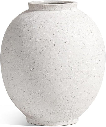 Large White Ceramic Vase - 9.8 Inch Rustic Farmhouse Flower Vase for Home Decor, Minimalist Tall Vases for Living Room, Table, Bathroom, Holiday & Weddings (Sandstone White)