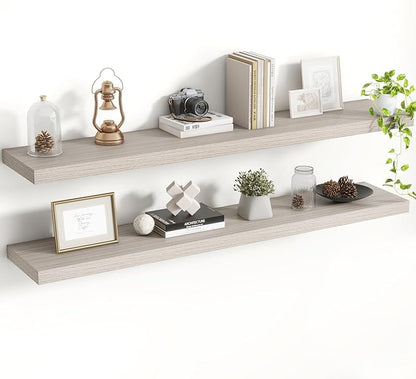 Acovy 48 Inch Floating Shelves, 8 Inch Deep Floating Shelves for Wall, Hanging Shelf with Invisible Brackets, Deep Shelves for Bathroom, Bedroom, Living Room, Grey, Set of 2