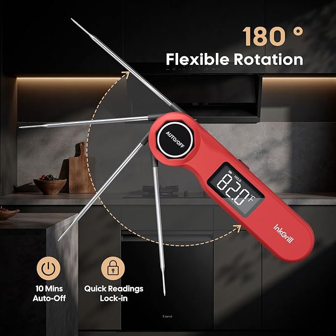 Rechargeable 0.5 Seconds Instant Read Meat Thermometer for Cooking, ±0.5℉ Accuracy Digital Food Thermometer with Large Screen, Waterproof Kitchen Thermometer for Grilling Frying BBQ