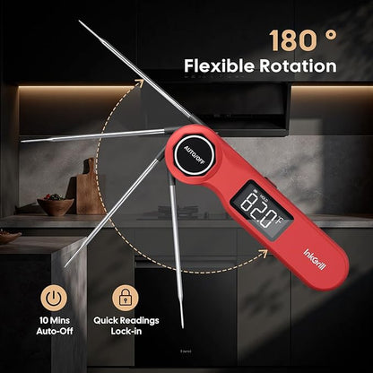 Rechargeable 0.5 Seconds Instant Read Meat Thermometer for Cooking, ±0.5℉ Accuracy Digital Food Thermometer with Large Screen, Waterproof Kitchen Thermometer for Grilling Frying BBQ