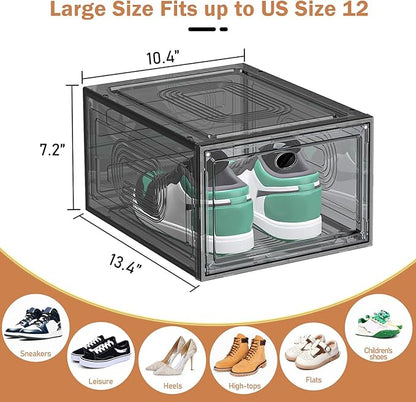 caktraie 10 Pack Thicken Shoe Organizer Stackable,Upgraded Sturdy Shoe Storage Box with Magnetic Door,Shoe Containers For Sneaker Display,Hat Organizer,Black…