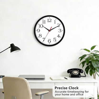 DAXSMY 8 Inch Wall Clock - Battery Operated, Silent Non-Ticking Analog Sweep Movement - Easy to Read Numbers for Home, Office, Kitchen, Classroom (Black)
