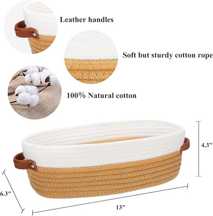 Bathroom Countertop Organizer Basket, Cotton Rope Woven Storage Basket Toilet Paper Decorative Basket for Bathroom, Bedroom, Living Room, Entryway 13"x6.3"x4.3" (Off White/Jute)