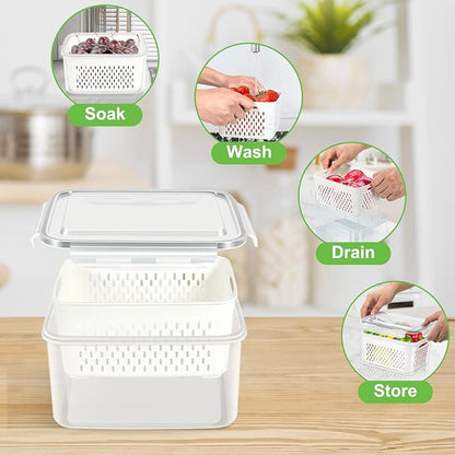 TBMax Fruit Storage Containers for Fridge, 6 Pcs Produce Saver with Colander for Rinsing, Berry Containers Lettuce Keeper Refrigerator Organizers Airtight Food Storage with Lid