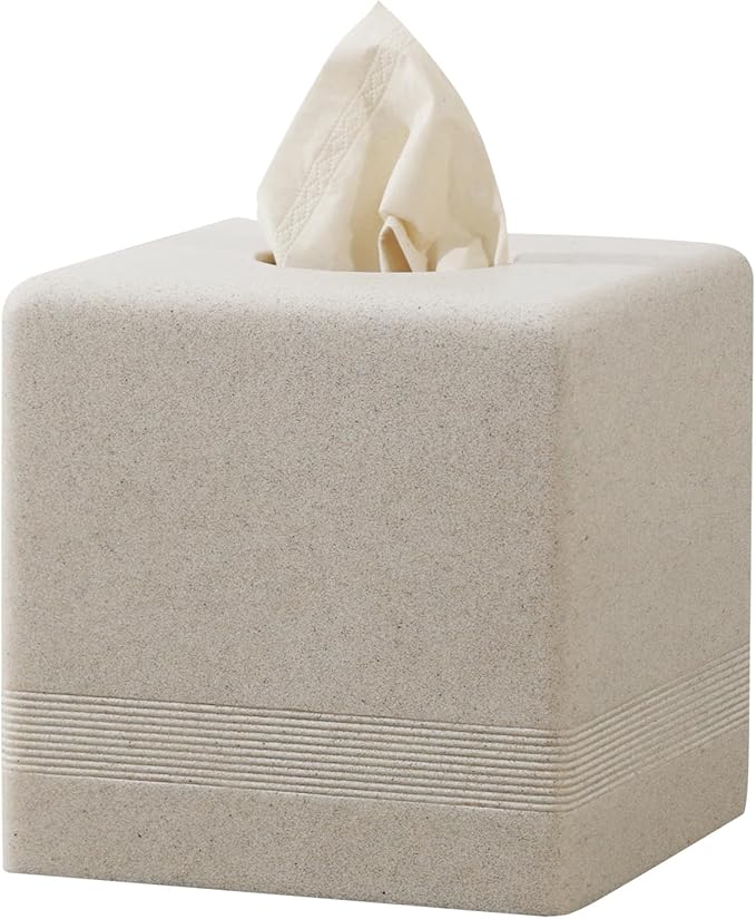 Haocoott Tissue Box Cover Square, Resin Facial Tissue Holder Covers Cube Toilet Paper Holder Case Dispenser Home Decorative for Bathroom Kitchen Bedroom Living Room Office (Beige)