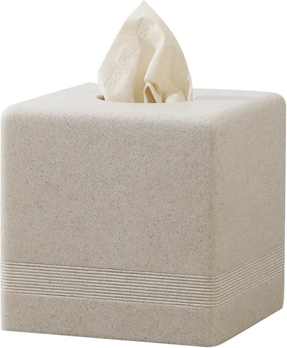 Haocoott Tissue Box Cover Square, Resin Facial Tissue Holder Covers Cube Toilet Paper Holder Case Dispenser Home Decorative for Bathroom Kitchen Bedroom Living Room Office (Beige)