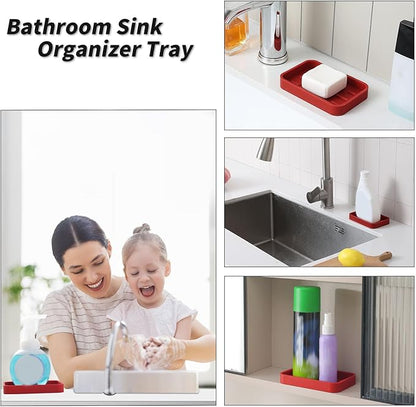 MicoYang Silicone Kitchen Sink Organizer Tray for Multiple Usage,Easy Clean Sponges Holder for Kitchen Bathroom Counter or Sink,Dish Soap Dispenser,Scrubber,Bottle,Cup Red 4.9”x 3.2”