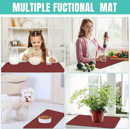 WISELIFE Coffee Mat Super Absorbent Dish Drying Mat Coffee Bar Accessories Match with Machine Large Drying Mats for Kitchen Counter 12" W x 19" L, Red