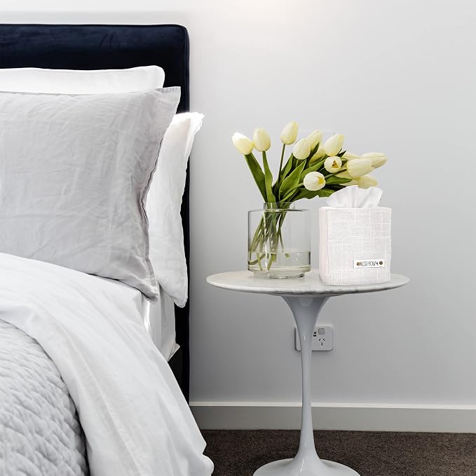 Stylish Tissue Box Cover - This White Linen Holder Instantly Covers Your Square Tissue Boxes - The Perfect Cube Cover for Your Bathroom and Home