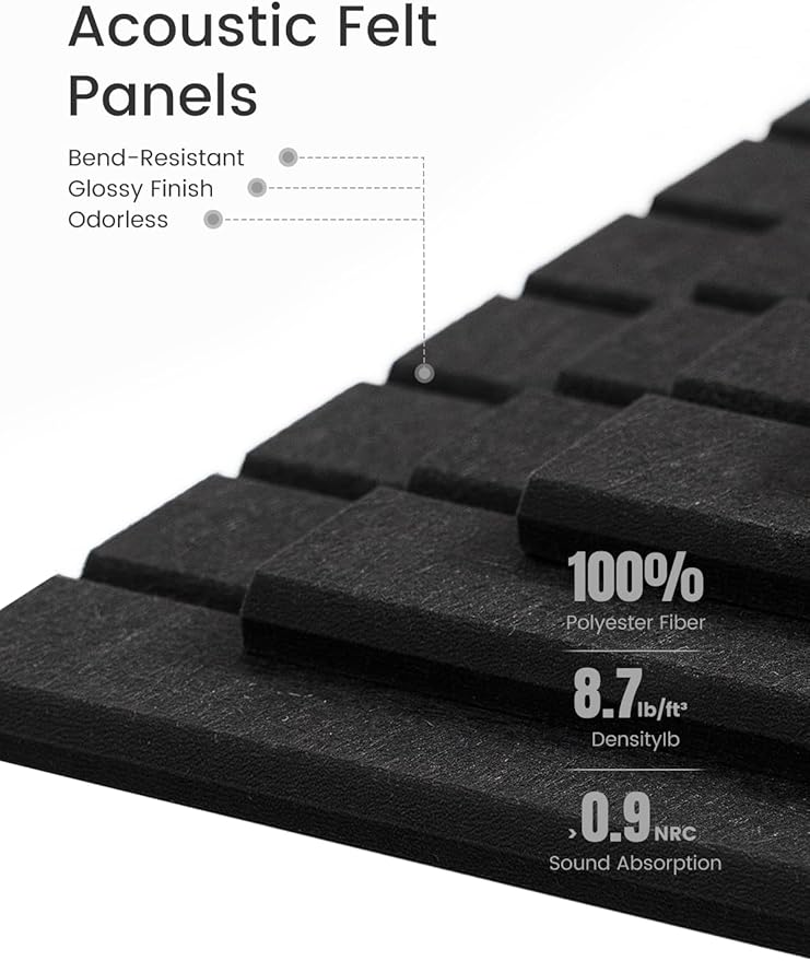 Fluxynara Felt Bulletin Board Tiles -28"x18" with 40 Adhesive Tabs, Cork Board Alternative for Office Decor, Push Pin Board Wall Organizer 6-Pack (Black)