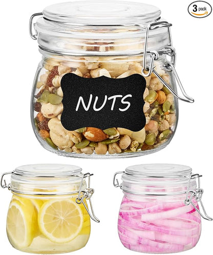 Vtopmart 3 Pack 16oz Short Glass Jars with Airtight Lids for Shallow Drawers, Pint Size Food Storage Canisters, Wide Mouth Canning Jars for Spices, Jams, Coffee Beans, Pickles & Pantry Organization
