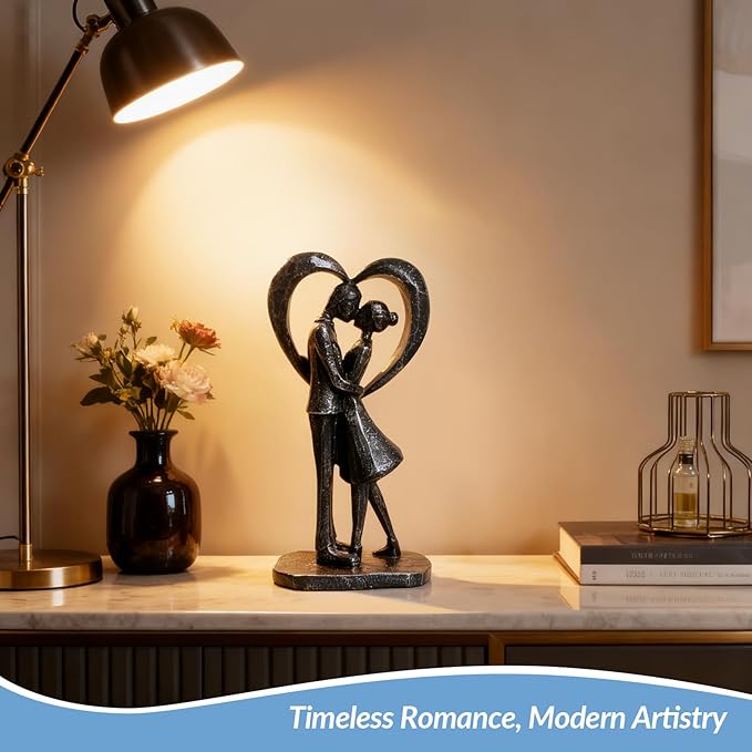 Wedding Anniversary Engagement Gifts for Couples,Room Decor Love Figurines,Black Resin Couple Heart Sculpture,Aesthetic Statue Knick Knacks for Bedroom, Living Room, Desk, Coffee Table