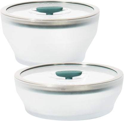 Anyday 4-Pc Microwave Cookware & Glass Food Storage Set with Glass Lids | Medium Plastic-Free Containers | Stackable Steamer with Vented Lid for Microwave-Safe Reheating & Steaming Vegetables, Rice