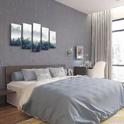 Canvas Wall Art For Living Room Wall Decorations For Bedroom Modern Office Wall Decor Foggy Forest Trees Landscape Painting Stretched And Framed Ready To Pictures Home Decor 5 Piece Set W40” x H20”