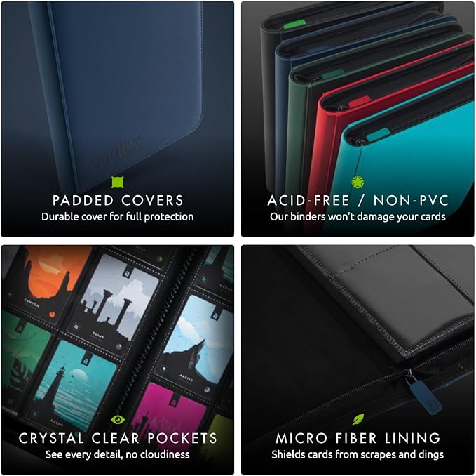 Vault X 12 XL Pocket Zip Binder, 624 Cards, Exo-Tec Material, 26 Side-Loading Pages (Blue)