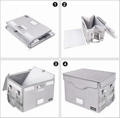 DocSafe Fireproof Document Box with Lock,File Storage Organizer with Pockets,Collapsible Portable File Box Home Office Safe Filing Cabinet with Handle for Hanging Letter/Legal Folders,Silver,2 Pack