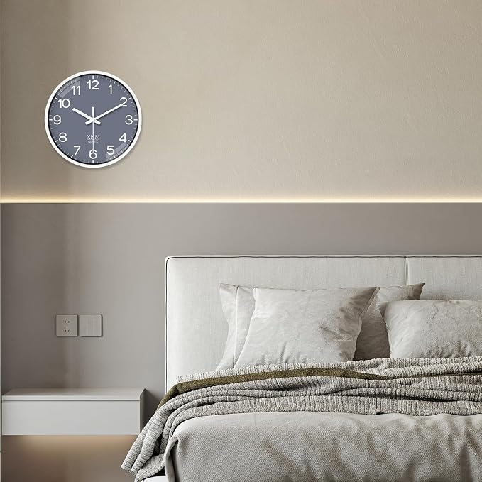 XNM Small Grey Minimalist Wall Clocks Battery Operated 8 Inch Classic Analog Clock for Living Room Kitchen Office Bedroom Modern Wall Clock Silent Non Ticking