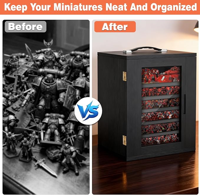 WELIDAY Miniature Storage Case for Collectibles, Miniature Display Cases with Magnetic Door and 6 Trays, Clear View Miniatures Transport Case (Black)
