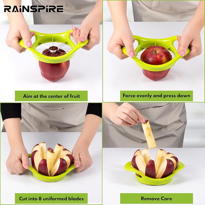 Rainspire Apple Cutter 8 Slices, 8 Blade Apple Slicer and Corer, Apple Corer Tool with Stainless Steel Blades, Super Sharp Fruit Cutter Fruit Slicer, Green