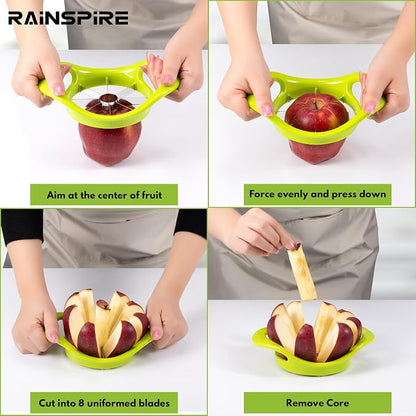Rainspire Apple Cutter 8 Slices, 8 Blade Apple Slicer and Corer, Apple Corer Tool with Stainless Steel Blades, Super Sharp Fruit Cutter Fruit Slicer, Green