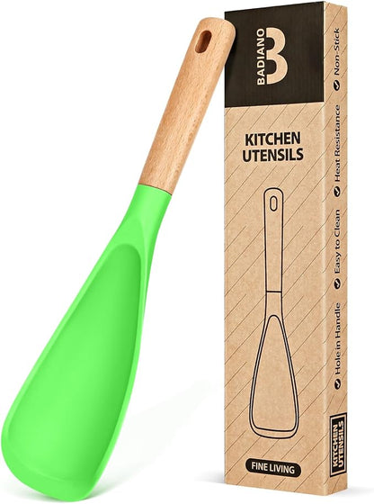 Cooking Spoon for Nonstick Cookwares, Great for Cooking and Serving Sturdy BPA-Free Matte Silicone, Wood Handle Spoon for Mixing, Scoop, and Scrape (APPLE GREEN, 11.4 inch)