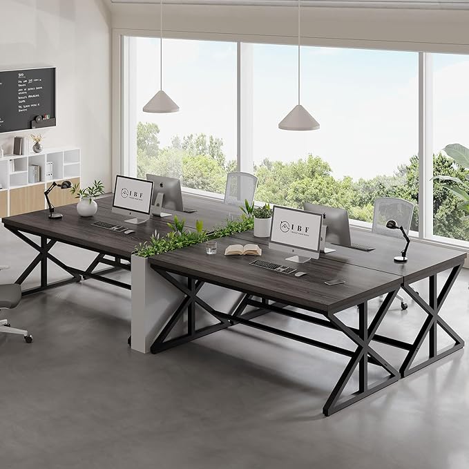 IBF 60 Inch Long Office Desk, Modern Metal Wooden Grey Writing Study Computer Desk for Bedroom, Farmhouse Big Simple Home Office Desks Executive Work Pc Table for Student, Dark Gray Oak