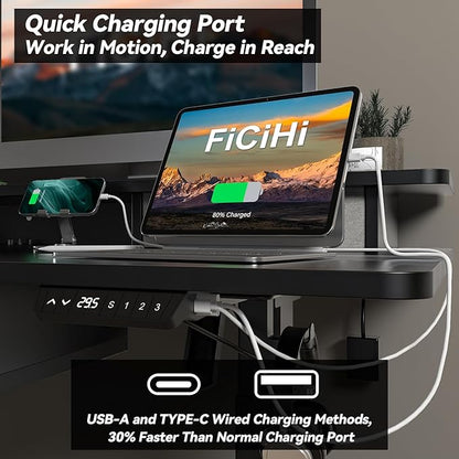 FiCiHi Adjustable Height Standing Desk with 4 Drawers,48 x 30 inches Electric Sit Stand Home Office Desk with Two Tiers, 3 Memory Presets, Monitor Stand Riser, USB A/C Charging Port