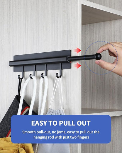 Adhesive Valet Rods for Closets Black Closet Valet Rod with Hooks 12 inch valet rod for closet pull out Valet Rods for Closet Storage and Organization Storage Clothes Hanger