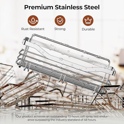 Orimade Shower Caddy Basket Shelf Storage Rack Pack of 2, No Drilling Wall Mounted Adhesive Rust Resistant Stainless Steel Shower Organizer with 5 Hooks for Bathroom, Toilet, Kitchen