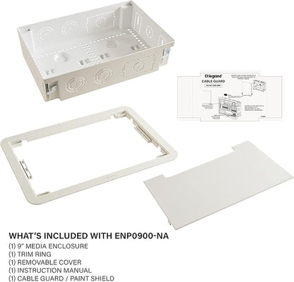 Legrand - OnQ Cable Management, In-Wall Media Box, Dual Purpose Structured Wiring Enclosure, TV Home Theater Recessed Storage Box, 9 Inch, white ENP0900-NA