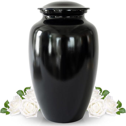 Modern Memorials Cremation Urn for Ashes - Large Urn for Man & Women - 200 Cubic Inches - Includes Velvet Storage Bag - Black