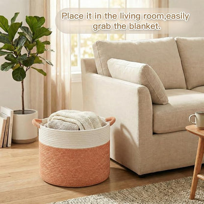 Artfeel 70L Large Cotton Rope Basket, Decorative Woven Blanket Storage for Living Room, Boho Toy Storage & Toy Box for Kids, Versatile Laundry Basket & Nursery Hamper for Blankets(Orange)