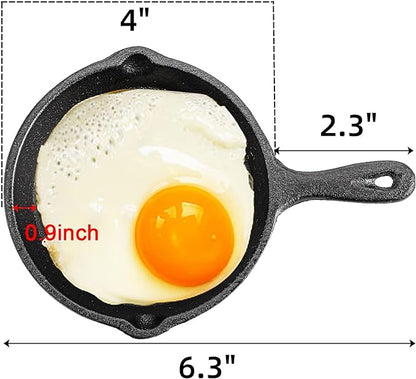 Hiceeden 4 Pack Mini Cast Iron Skillet, 4" Small Frying Pans with Double Drip-Spouts for Stove, Oven, Grill Safe, Indoor and Outdoor Use, Non-stick