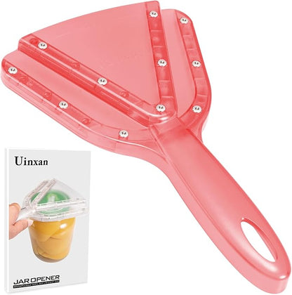 Uinxan Jar Opener for Weak Hands & Seniors with Arthritis - Handheld Manual | Effortlessly Opens Stubborn Screw Lids & Bottle Caps. 304 Stainless Steel. Durable. Patented Kitchen Gadget (Pink)