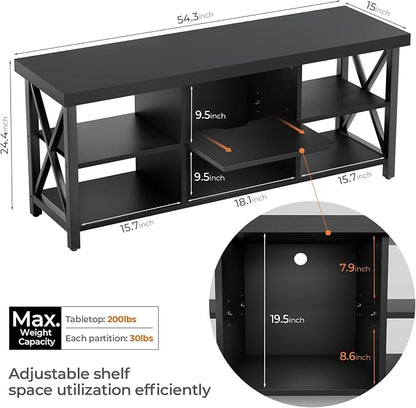 GreenForest TV Stand for TV up to 65 inches, Entertainment Center with 6 Storage Cabinet for Living Room, 55 inch Farmhouse Television Stands Console Table, Industrial TV stands for Living Room, Black