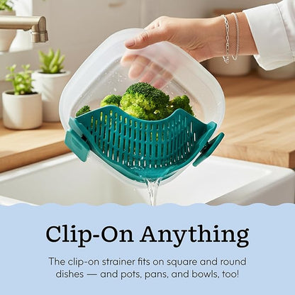 Anyday Silicone Clip On Strainer for Pots and Pans & Glass Dishes | Pot Strainer Silicone, Universal Clip On Pasta Strainer for Meat, Rice, & Vegetables (Black Sesame)
