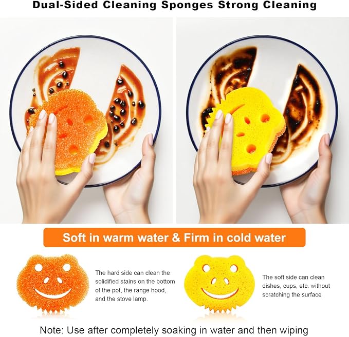5 Pack Cute Frog Scrub Sponge, Dual-Sided Temperature Controlled Kitchen Sponge for Dishes,Furniture,Bulk Sponges Household Cleaning Pads,Multi-Functional Premium Cleaning Sponges