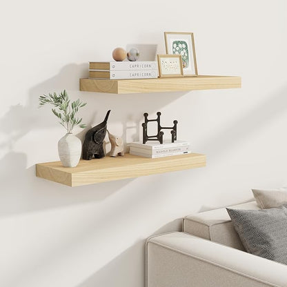 Floating Shelves24 Inch Long , 9 Inch Deep Floating Shelves for Wall, Solid Wood Floating Shelf, Deep Wall Shelves for Living Room, Bathroom, Kitchen, 24"W x 9.3"D x 1.6"H, Burlywood, Set of 2