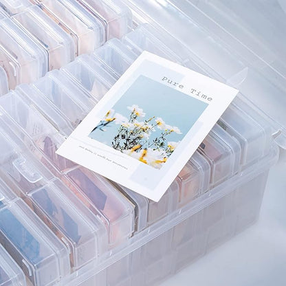 novelinks Transparent 4" x 6" Photo Organizers and Photo Storage Box with Handle, 16 Inner Photo Cases, Portable Picture Organizers & Photo Storage Containers (Clear-Silver Handle)