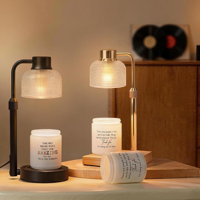 KLL Candle Warmer Lamp with Timer: M Birthday Gift for Women - House Warming Gift New Home Decor, Dimmable Wax Melt Warmer for Jar Candles with 2 Bulbs - Brown