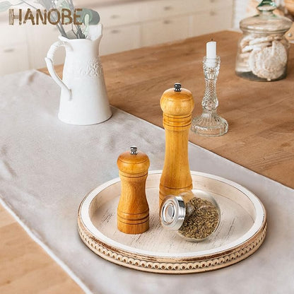 Hanobe Round Wooden Decorative Tray: White Washed Bead Tray Decor for Coffee Table Centerpiece Rustic Farmhouse Tray for Kitchen Counter Living Room Easter Decoration