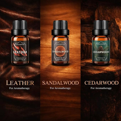 Essential Oils for Diffusers for Home Gentlemen's Set Fragrance Scents 6x10ml-Leather,Sandalwood,Cedarwood,Smoke Vanilla,Cologne,Rum for Aromatherapy,Humidifiers&Massage