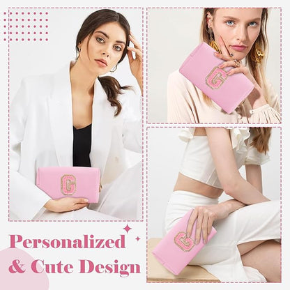 Personalized Initial A-Z Preppy Patch Makeup Bag,Small PU Leather Chenille Letter Cosmetic Bag with Zipper for Teen Girls,Pink Cute Travel Toiletry Bag,Birthday Monogrammed Gift for Daughter,Letter G