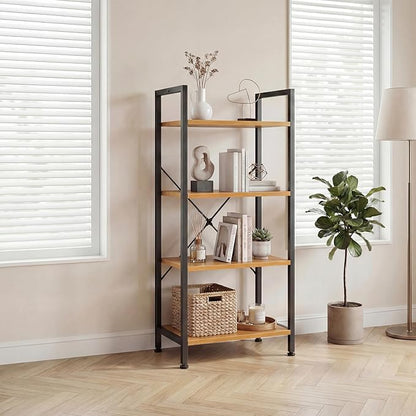 DUMOS 4 Tiers Bookshelf, Classical Book Shelf, Tall Display Shelves in Living Room/Home/Office, Storage Organizer for CDs/Books/Movies, Wood