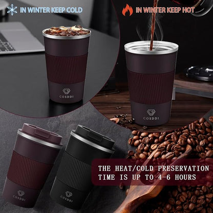 CS COSDDI 12 oz Stainless Steel Vacuum Insulated Tumbler - Coffee Travel Mug Spill Proof with Lid - coffee Cup for Keep Hot/Ice Coffee,Tea and Beer (3rd Brown)