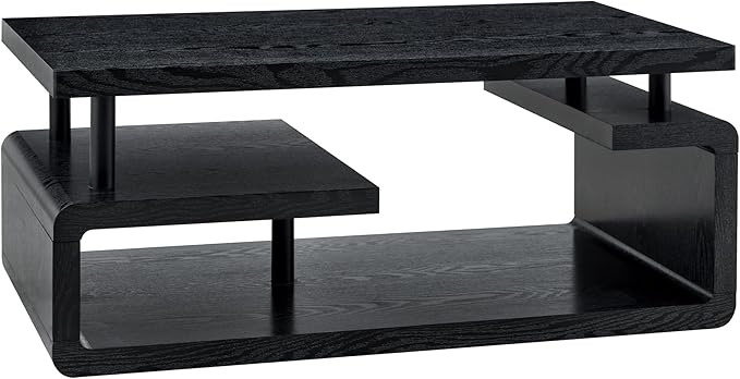 43.5" Coffee Table, 3-Tier Modern Center Table with Storage, Large Wood Coffee Table for Living Room, Office, Apartment (Black)
