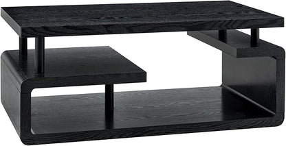 43.5" Coffee Table, 3-Tier Modern Center Table with Storage, Large Wood Coffee Table for Living Room, Office, Apartment (Black)