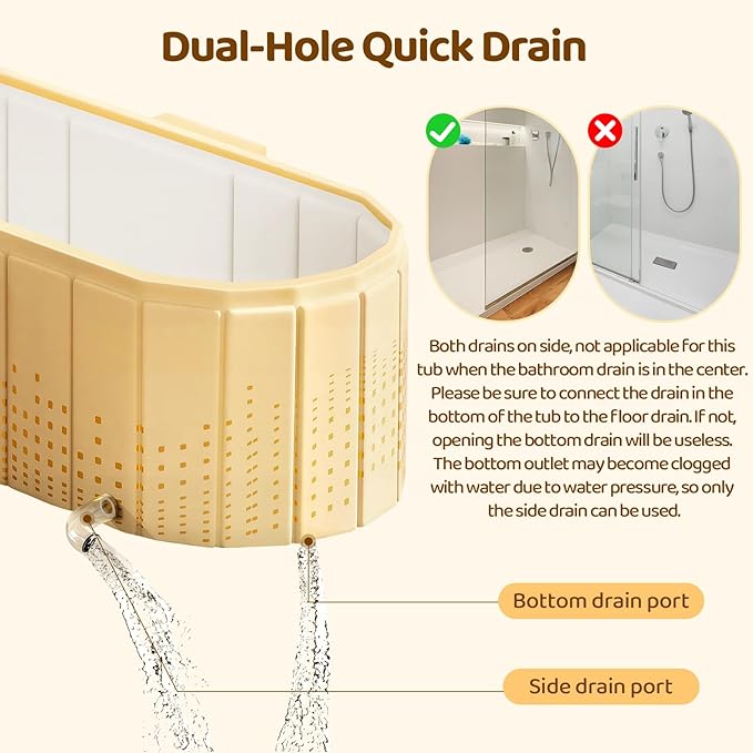 Portable Foldable Bathtub, Freestanding Bathtub No Installation, Bathroom SPA Soaking Bath Tub, Shower Stall Collapsible Hot & Ice Bath Tub (Yellow with Storage Rack, 47.2"L x 21.6"W x 19.6"H)