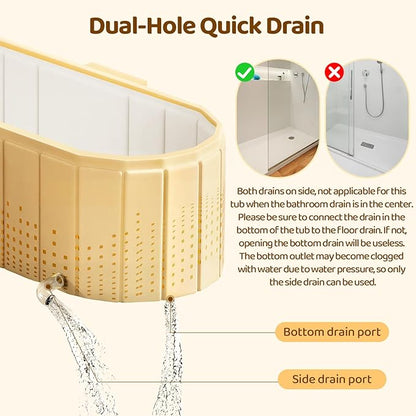 Portable Foldable Bathtub, Freestanding Bathtub No Installation, Bathroom SPA Soaking Bath Tub, Shower Stall Collapsible Hot & Ice Bath Tub (Yellow with Storage Rack, 59"L x 21.6"W x 19.6"H)